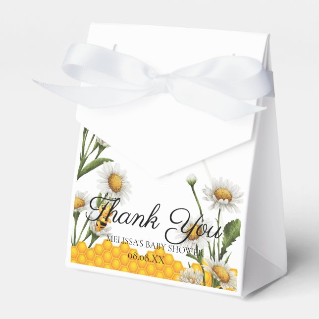 Mama To Bee Honeycomb White Daisy Thank You Favour Box (Front Side)