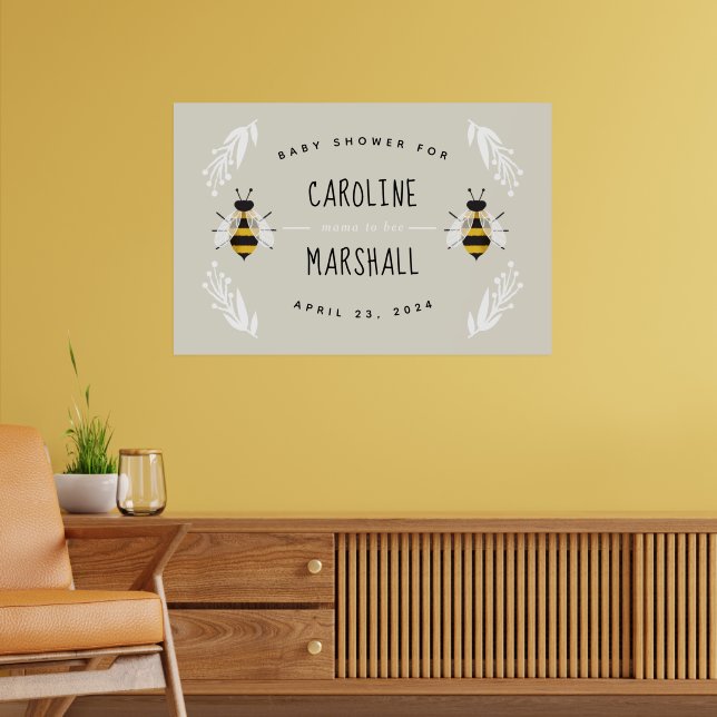 Mama to Bee Neutral Baby Shower Sign Poster (Living Room 2)