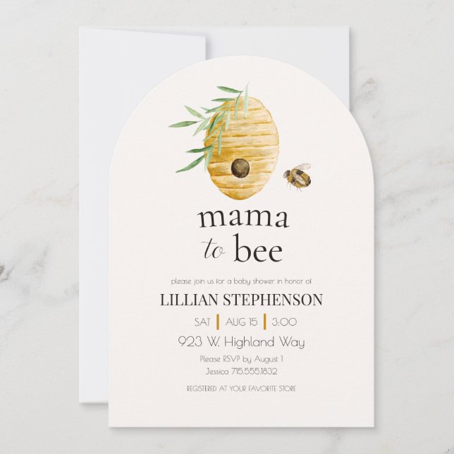 Mama To Bee Watercolor Bumblebee Baby Shower Invitation (Front)