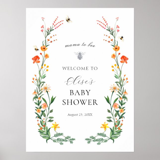 Mama to Bee Wildflower Garden Baby Shower Welcome Poster (Front)