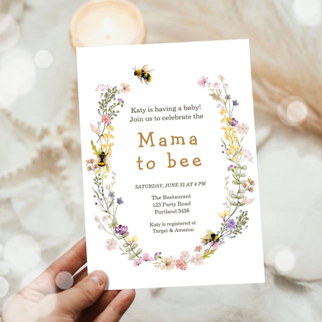 Mama to Bee Wildflower Honeybee Mummy Baby Shower Invitation (Creator Uploaded)