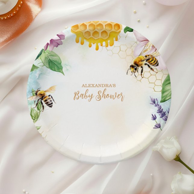 Mama to Bee Wildflower Honeybee Mummy Baby Shower Paper Plate (Creator Uploaded)