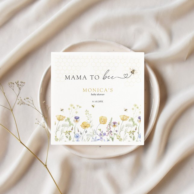 Mama to Bee Wildflower Rustic Garden Baby Shower Napkin (mama to bee baby shower custom napkins wildflowers bees aesthetic )