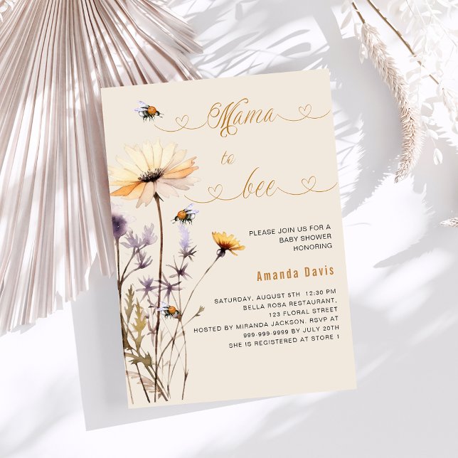 Mama to bee wildflower yellow beige baby shower invitation (Creator Uploaded)