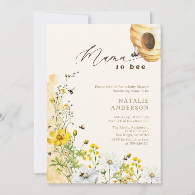 Mama to Bee Wildflowers Honeycomb Baby Shower Invitation (Front)
