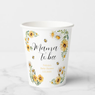Mama to Bee Yellow flowers Bumblebee Baby Shower Paper Cups