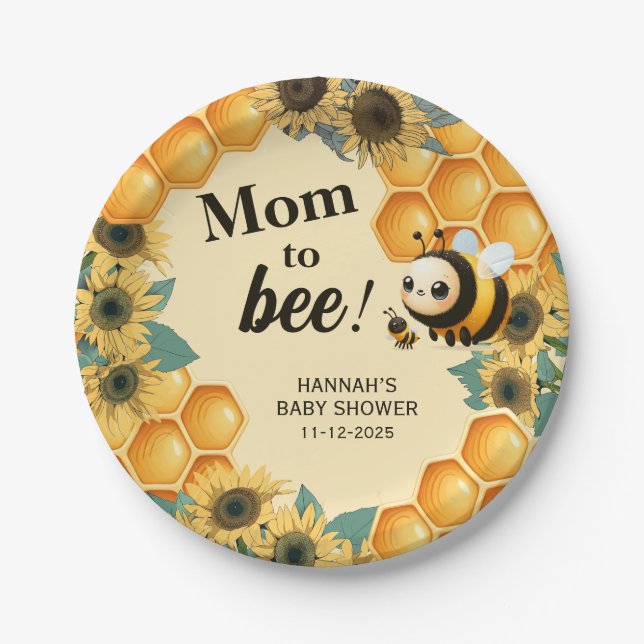 Mama to Bee Yellow Sunflower Baby Shower Paper Plate (Front)