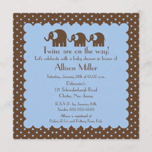 Mama & Twin Baby Elephants Boy Baby Shower Invitation
