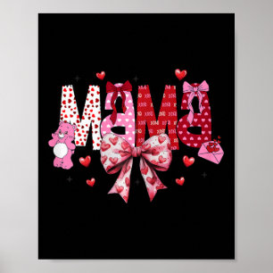 Mama Valentine's Day Groovy Coquette Bow Heart Val Poster