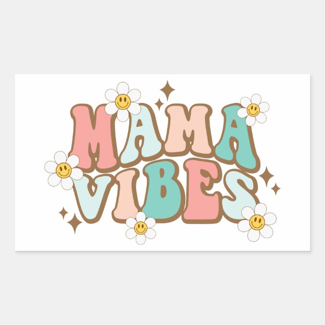 Mama Vibes with Daisies Rectangular Sticker (Front)