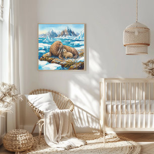 Mama Walrus and Calf Nursery Poster
