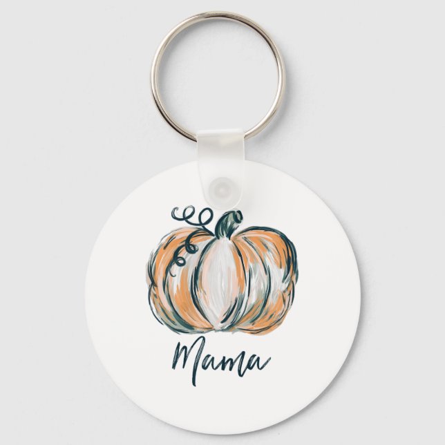 Mama Watercolor Pumpkin Fall Thanksgiving Hallowee Key Ring (Front)