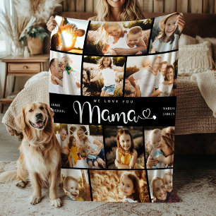 Mama We Love you Hearts Modern Photo Collage Flee Fleece Blanket