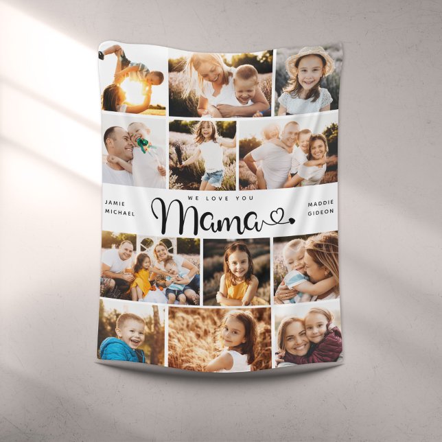  Mama We Love you Hearts Modern Photo Collage Fleece Blanket (Creator Uploaded)
