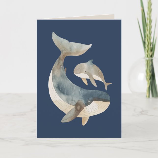 Mama Whale& Calf with Photo Navy Blue Mother's Day Card (Front)