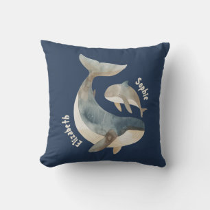 Mama Whale Custom Name Navy Blue Mother's Day  Cushion
