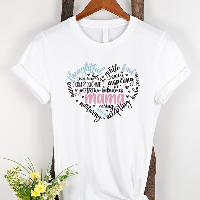 Mama Word Cloud Blue and Pink Heart Mother T-Shirt (Creator Uploaded)