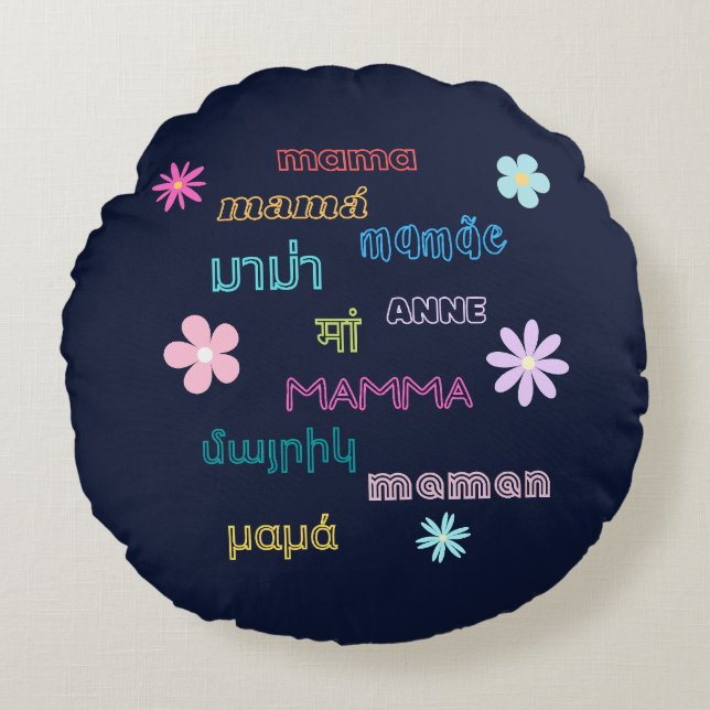 Mama Word in Different Languages International   Round Cushion (Front)