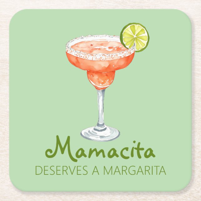 Mamacita Deserves a Margarita Strawberry Marg Square Paper Coaster (Front)
