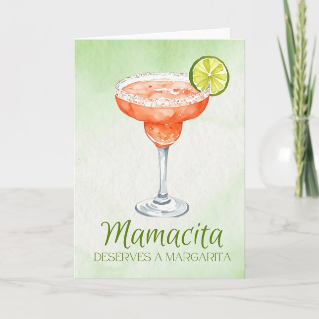 Mamacita Deserves a Margarita Watercolor Holiday Card (Front)
