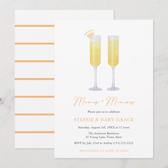 Mamas and Mimosas Momosa Baby Shower or Sip & See Invitation (Front/Back)