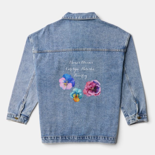 Mama's Blooms: A Trio of Watercolor Pansies  Denim Jacket (Back)