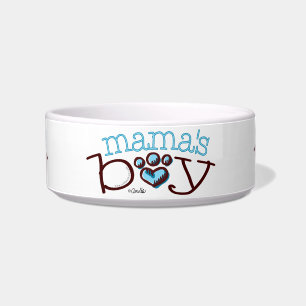 Mama's Boy Cat Blue Paw Print Bowl