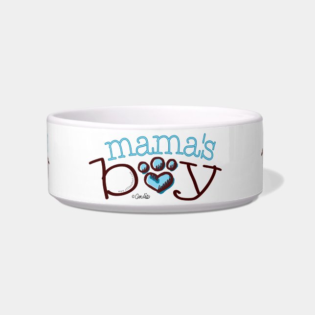 Mama's Boy Cat Blue Paw Print Bowl (Front)