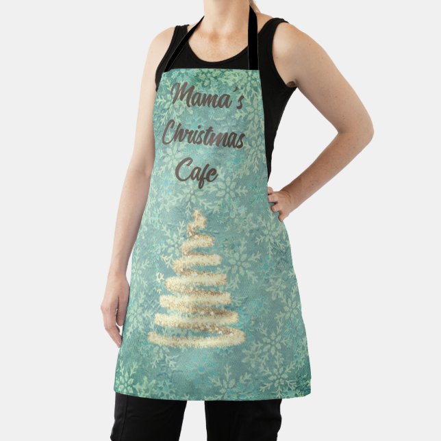 Mama's Christmas Cafe Festive Snowflakes Custom  Apron (Insitu)