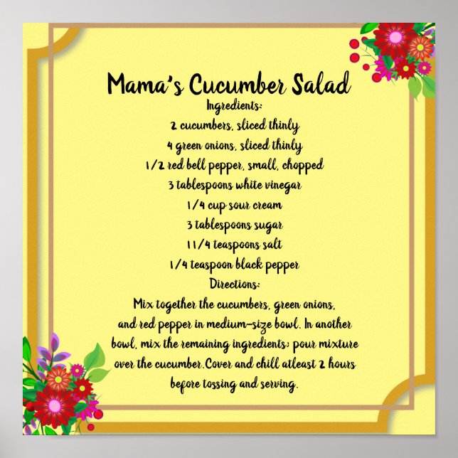 Mama's Cucumber Salad Recipe Wall Poster (Front)