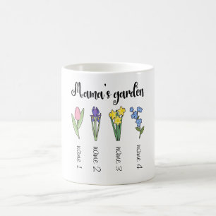 Mama's flower garden with 4 personalised names coffee mug