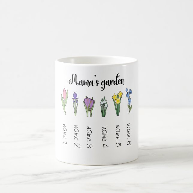 Mama's flower garden with 6 personalised names coffee mug (Center)