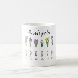 Mama's flower garden with 6 personalized names coffee mug