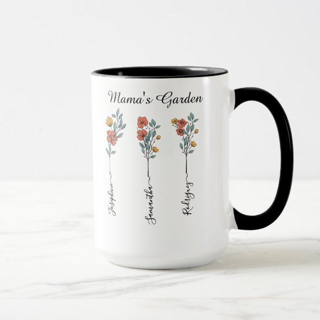 Mama's Garden Custom 3 Names Floral Gift for Mum Mug (Right)