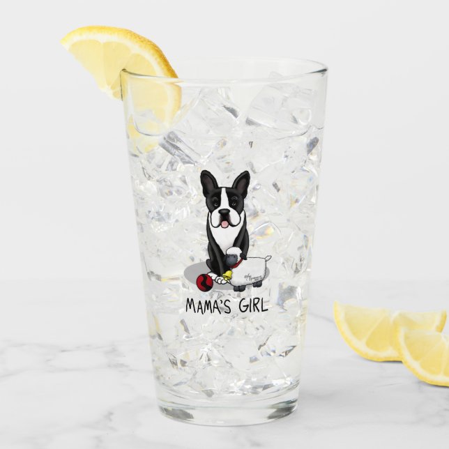 Mama's Girl #2 Boston Terrier Dog (black) Cute Glass (Front Ice)