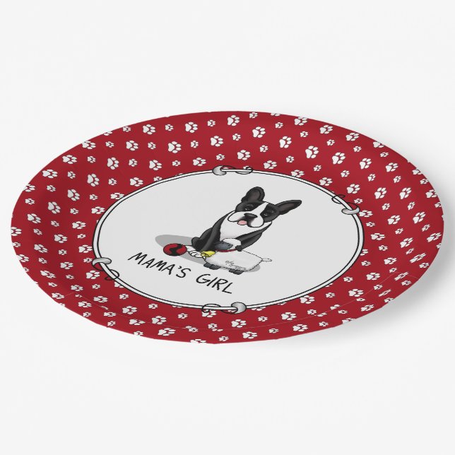 Mama's Girl #2 Boston Terrier Dog (black) Cute Paper Plate (Angled)