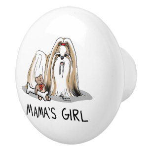 Mama's Girl Shih Tzu (tan white) Dog Mum Cute Ceramic Knob