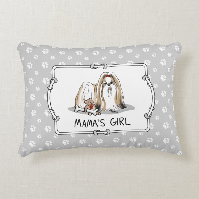 Mama's Girl Shih Tzu (tan white) Dog Mum Cute Decorative Cushion (Front)