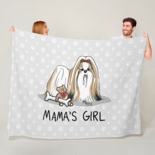 Mama's Girl Shih Tzu (tan white) Dog Mum Cute Fleece Blanket