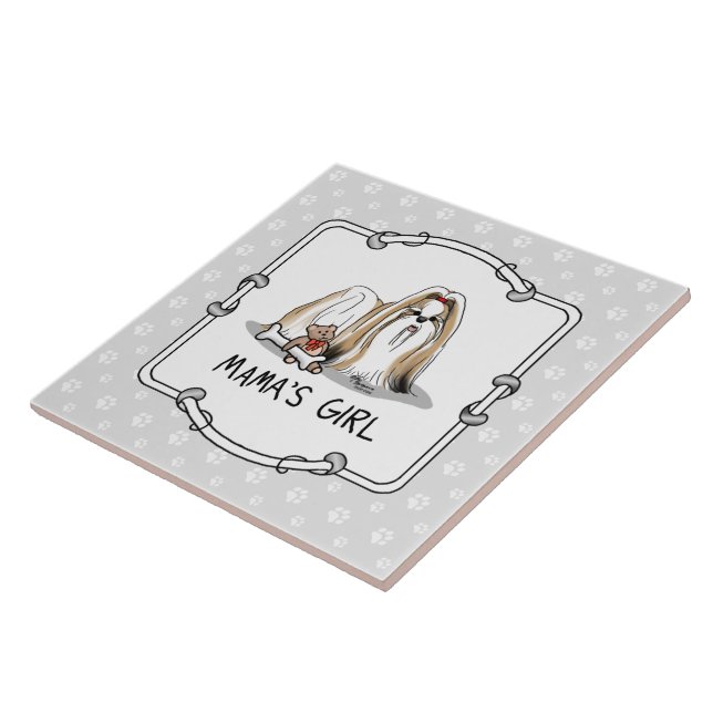 Mama's Girl Shih Tzu (tan white) Dog Mum Cute Tile (Side)