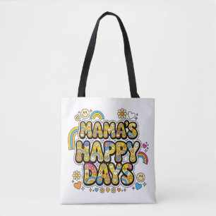 Mama's Happy Days PNG - Groovy 70s Smiley Face & R Tote Bag
