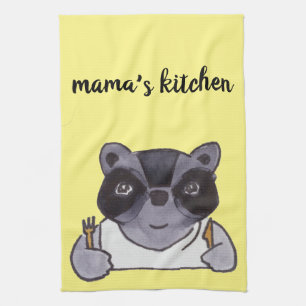 Mama's Kitchen Cute Cartoon Racoon Tea Towel