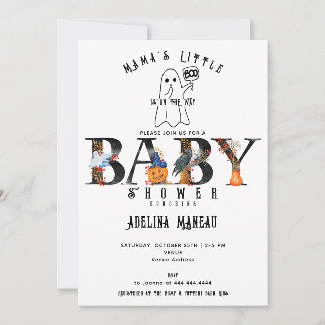 Mama's Little Boo Halloween Pumpkin Baby Shower Invitation (Front)
