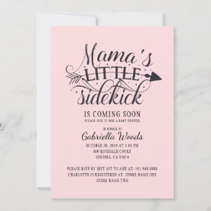 Mama's Little Sidekick Pink Baby Girl Shower  Invitation