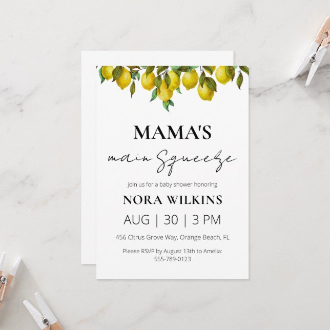 Mama's main squeeze citrus baby shower invitation (Front/Back In Situ)