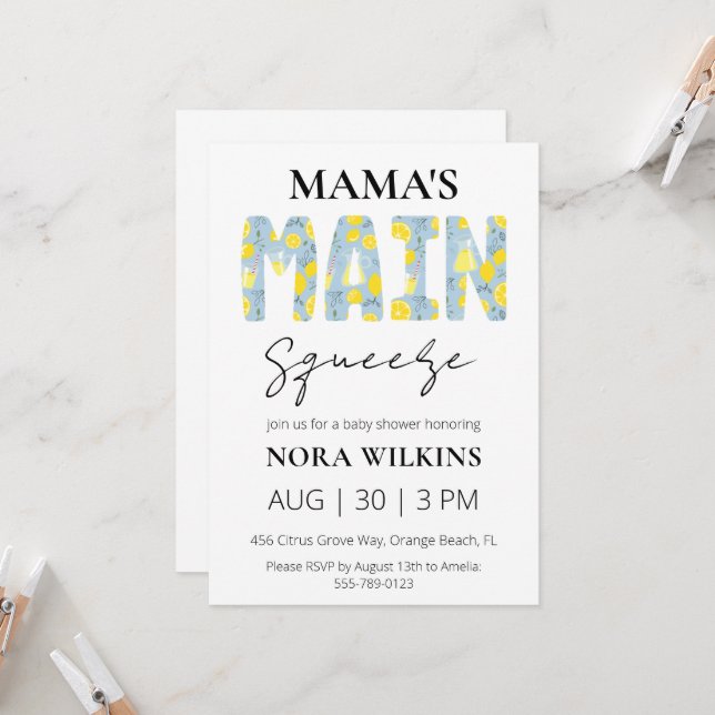Mama's main squeeze citrus baby shower invitation (Front/Back In Situ)
