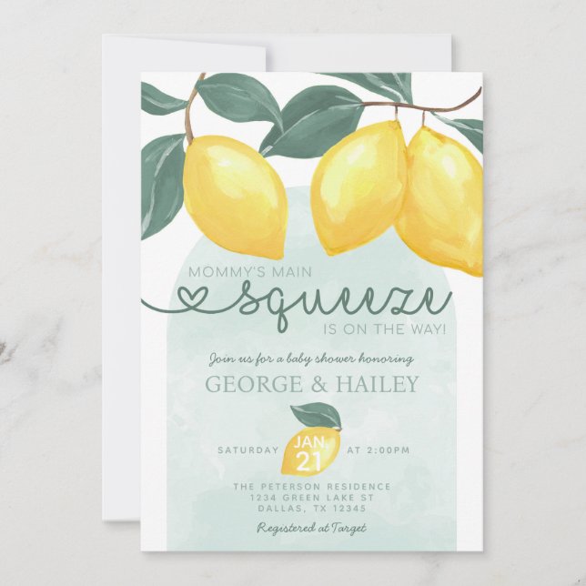 Mama's Main Squeeze Citrus Lemon Baby Shower Invitation (Front)