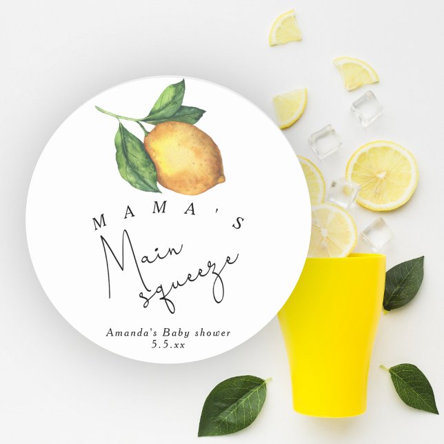 Mama's main squeeze Lemon baby shower Classic Round Sticker (Creator Uploaded)