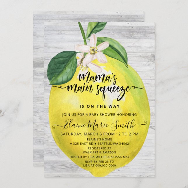  Mamas Main Squeeze Lemon Baby Shower Invitation (Front/Back)