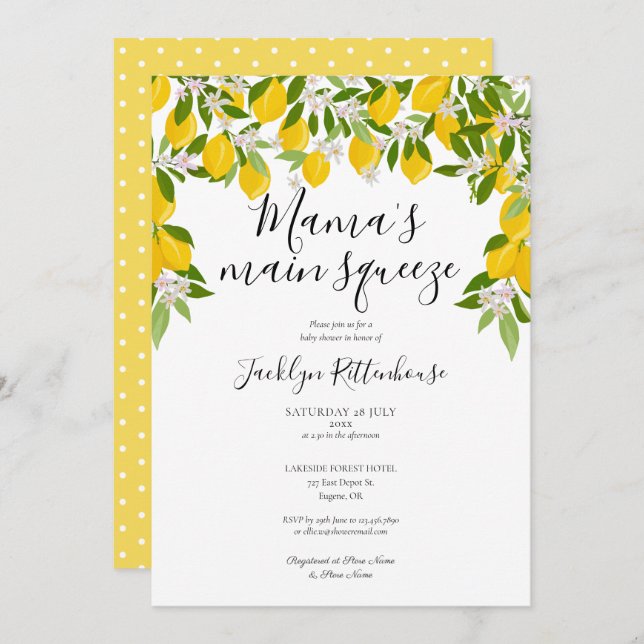 Mama's Main Squeeze Lemon Baby Shower Invitation (Front/Back)